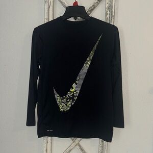 Nike Youth Dri-Fit Black Long Sleeve with Abstract Swoosh